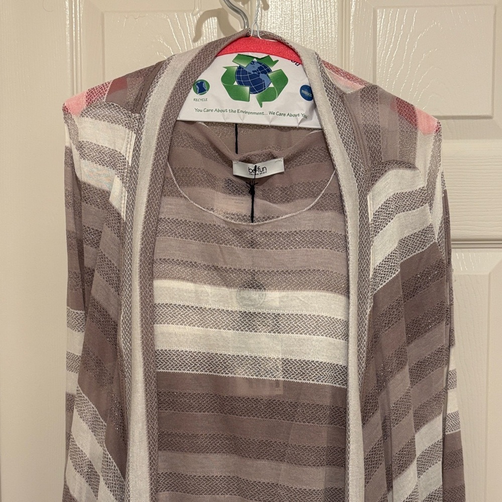 Chic Striped Sleeveless shirt with matching  Cardigan.  New.